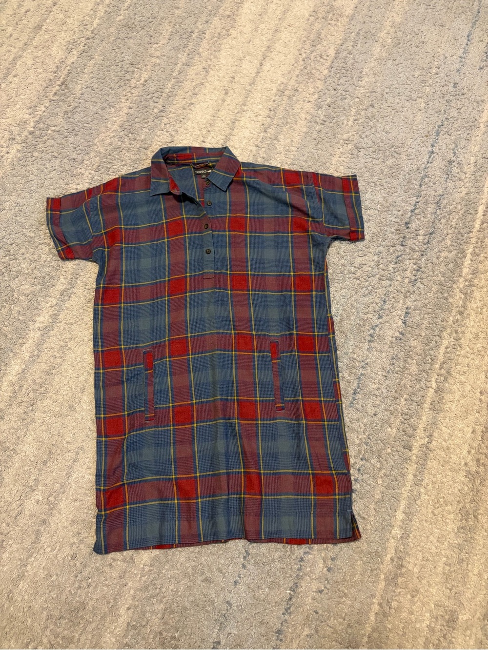 Toad&Co Plaiditude Plaid Shirt Dress Sz S Short Sleeve Flannel Kangaroo Pockets